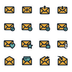 Sticker - Vector flat email icons set