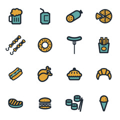 Wall Mural - Vector flat fastfood icons set