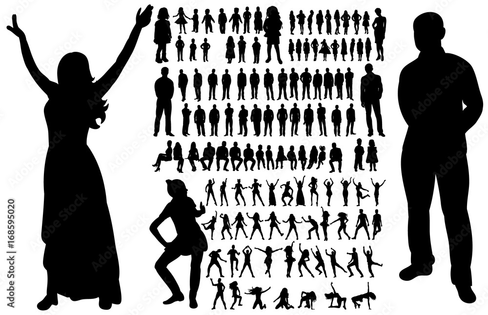 Vector, isolated, a collection of silhouettes people dancing, people silhouettes - obrazy, fototapety, plakaty 