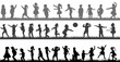 © zolotons - Vector, isolated, a collection of silhouettes of children, childhood, playing on the grass