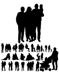 Wall Mural - Vector, isolated, collection of silhouettes of family with children