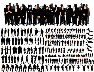 Wall Mural - Vector, isolated, a collection of silhouettes of men, business, stand, sit, a crowd of silhouettes