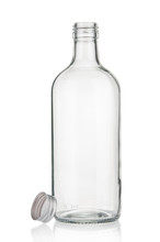 Empty Glass Bottle Close Up On White Background