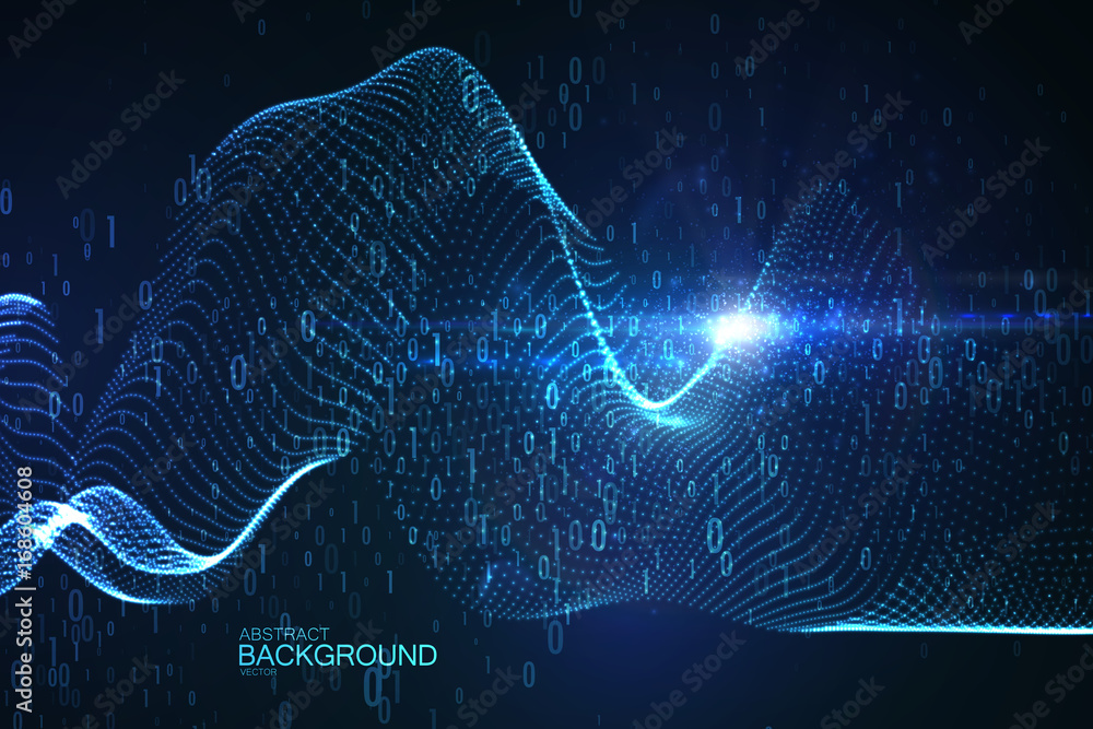 Abstract virtual digital wave of binary code particles Stock Vector ...