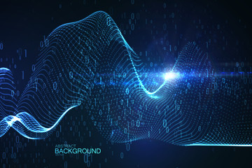 Abstract virtual digital wave of binary code particles