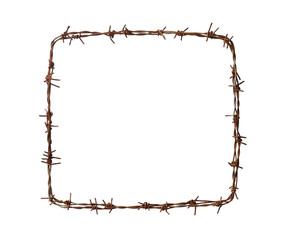 Wall Mural - Barbed wire square isolated on white background