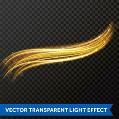 Wall Mural - Light line gold swirl effect. Vector glitter light fire flare trace