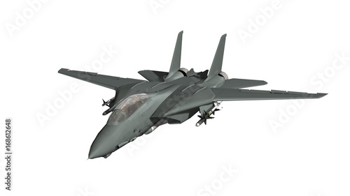 Obraz na płótnie uzbrojony myśliwca wojskowego w locie na białym tle