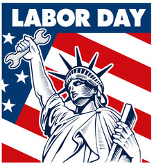 Wall Mural - Labor Day with Statue of liberty holding wrench