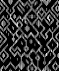Wall Mural - Ethnic abstract geometric ikat worn out pattern in black and white, vector