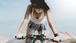 © supamotion - Sexy female in protective mask sitting on her custom built cafe racer motorcycle in the desert