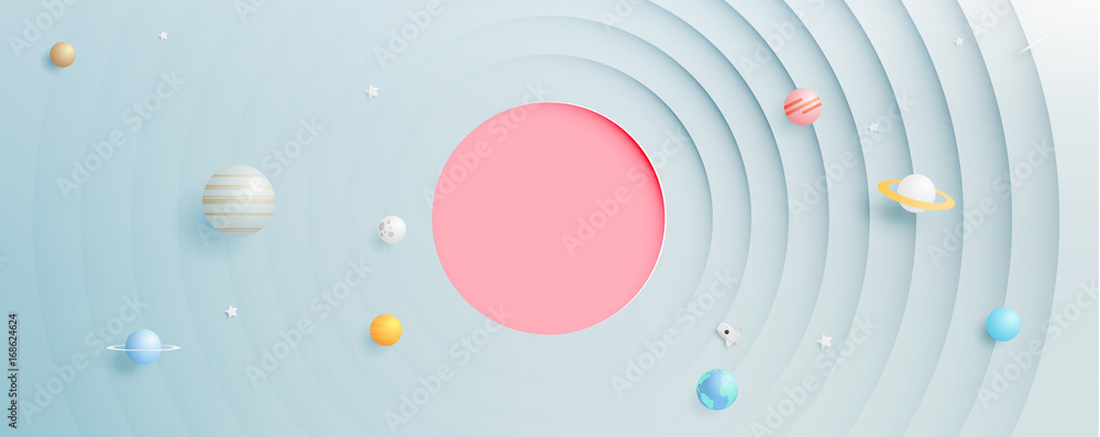Solar system paper art style background - obrazy, fototapety, plakaty 
