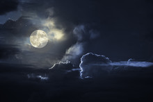 Cloudy Full Moon Sky At Night