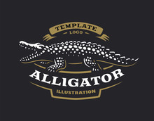 Crocodile Logo - Vector Illustration. Alligator Emblem Design On Black Background