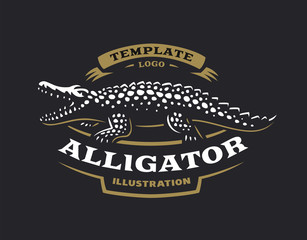 Crocodile logo - vector illustration. Alligator emblem design on black background