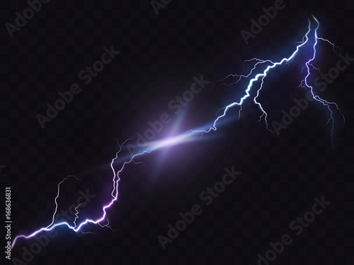 Fotografía Vector illustration of a realistic style of bright glowing lightning isolated on a dark translucent background, natural light effect