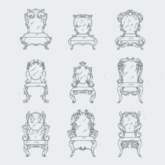 Sticker - Antique italian chairs and armchair. Vector furniture isolated in white