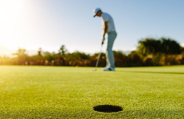 Wall Mural - Golf player putting ball in hole