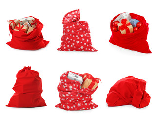 Wall Mural - Collage of Santa's bags on white background