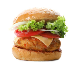 Poster - Tasty turkey burger on white background