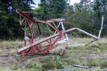 Pylon of high voltage power lines destroyed by the hurricane, Sierra Maestra mountain range, Cuba