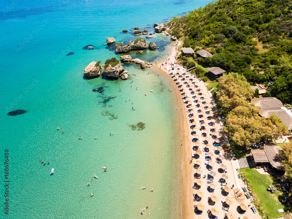 Obraz na płótnie Aerial  view of Porto Zorro  Azzurro beach in Zakynthos (Zante) island, in Greece w salonie