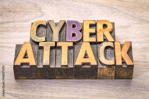 Fotografie, Tablou cyberattack word abstract in woodtype