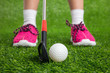 Leinwandbild Motiv Closeup of a child golfer with putter and ball