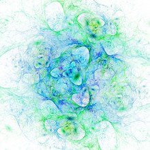 Abstract Swirly Lines On White Background. Fantasy Fractal Design In Blue And Green Colors. Digital Art. 3D Rendering.