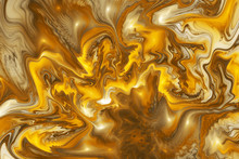 Abstract Golden Swirly Texture. Fantasy Fractal Background In Orange, Yellow And Brown Colors. Digital Art. 3D Rendering.