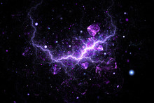 Bright Galaxy. Abstract Shining Hearts And Sparks On Black Background. Fantastic Fractal Texture In Purple And Blue Colors. Digital Art. 3D Rendering.