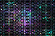Abstract Geometric Texture With Green, Blue And Pink Sparkles On Black Background. Fantasy Fractal Design. Digital Art. 3D Rendering.