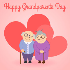 Happy grandparents before hearts . Elderly people