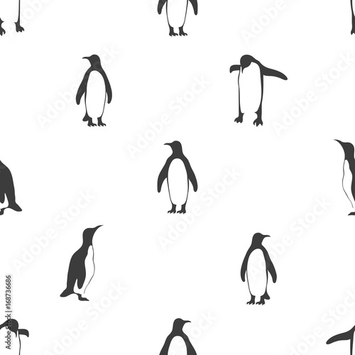 Cuadros en Lienzo Seamless penguins pattern. Black and white vector background.