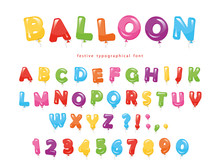 Balloon Colorful Font. Festive Glossy ABC Letters And Numbers. For Birthday, Baby Shower Celebration.