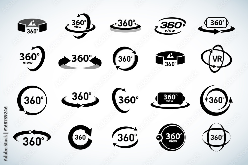 360 Degrees View Vector Icons set. Virtual reality icons. Isolated ...