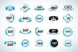 Fototapeta  - 360 Degrees View Vector Icons set. Virtual reality icons. Isolated vector illustrations. Blue Color version.