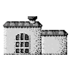 Canvas Print - monochrome pixelated house with chimney and big door