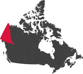 Wall Mural - Map of Canada split into individual provinces. Highlighted province of Yukon.