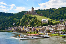 City Of Cochem With "Reichsburg Castle" In Wine Growing Area Of Moselle / Valley Of Moselle In Germany