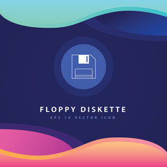 Sticker - Floppy Diskette icon design on modern flat background