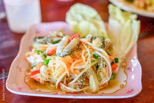 Papaya Salad With Raw Blue Crab Famous Traditional Spicy Thai