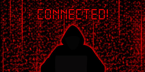 Conceptual image of hacker. Connected background & wallpaper
