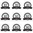 © metelsky25 - Anniversary icon set. Anniversary emblems with ribbon. 10,20,30,40,50,60,70,80,90 years. Celebration, invitation and congratulation design element. Vector illustration.