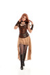 © faestock - full length portrait of a red haired lady wearing steampunk inspired outfit, standing pose against a white background.