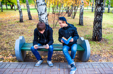 Canvas Print - Boys with Tablet and the Book