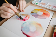Girl Artist Paints Watercolors Color Wheel