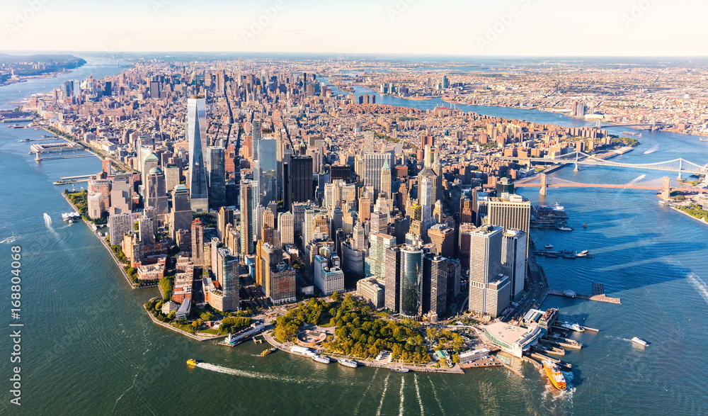 Aerial view of lower Manhattan New York City - obrazy, fototapety, plakaty 