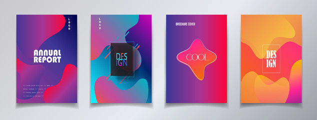 Modern brochure covers set, futuristic design. Abstract Diffuse colored spots dynamic background. Vector template minimalist poster