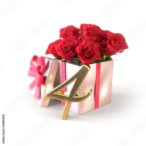 Fotografía birthday concept with red roses in gift isolated on white background